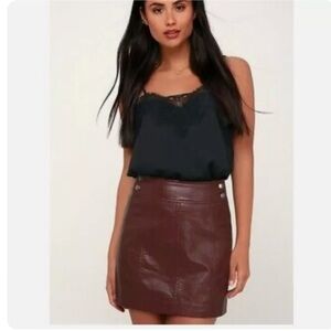 Free People Retro Burgundy Vegan Faux Leather Mini Skirt US 8